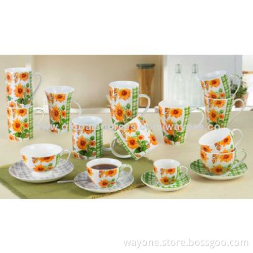 9oz New Bone China Mug, with Sunflower Design, Ideal for Gifts or Promotions, Food-safe